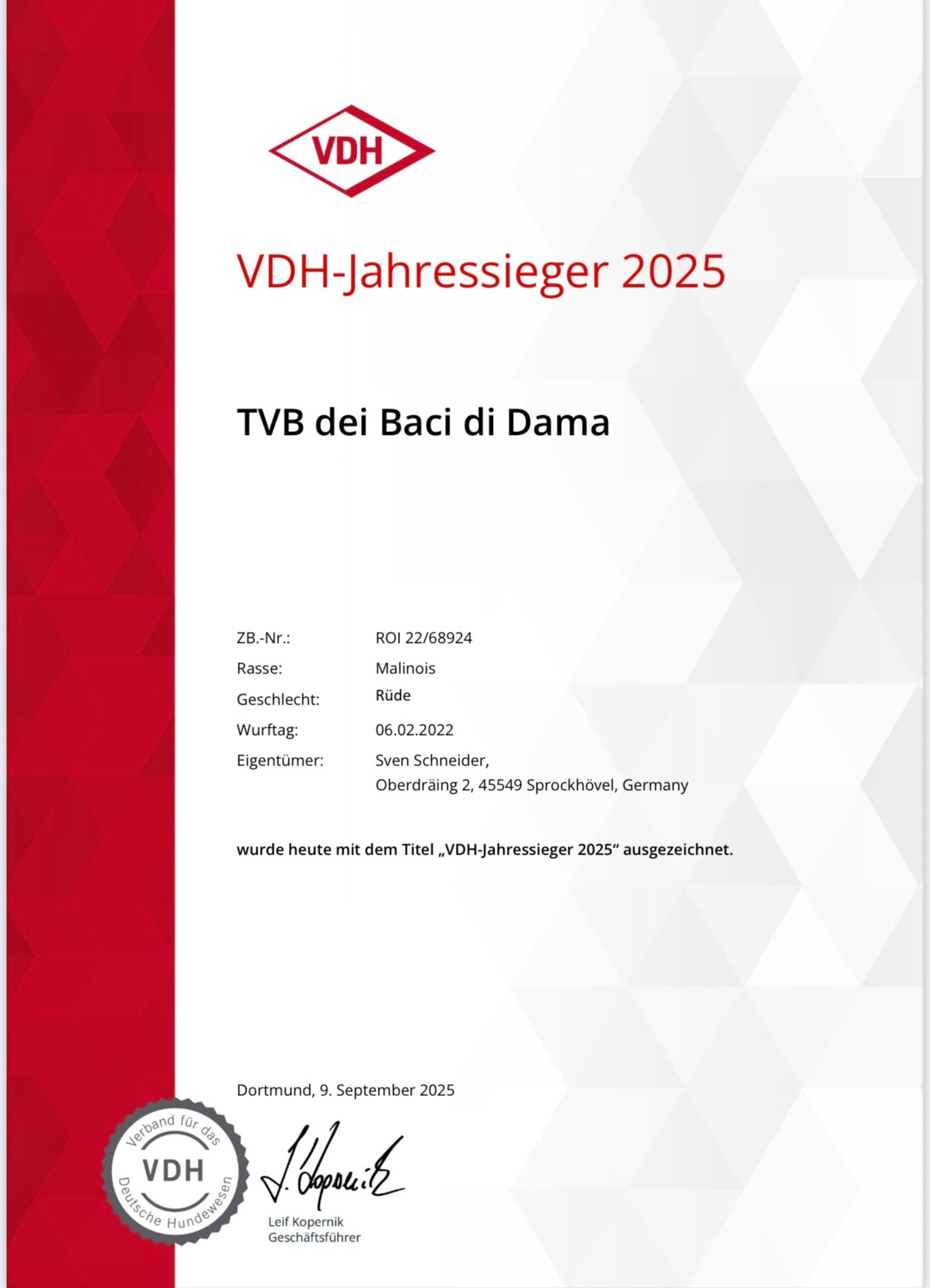TVB DEI BACI DI DAMA: Winner VDH 2025